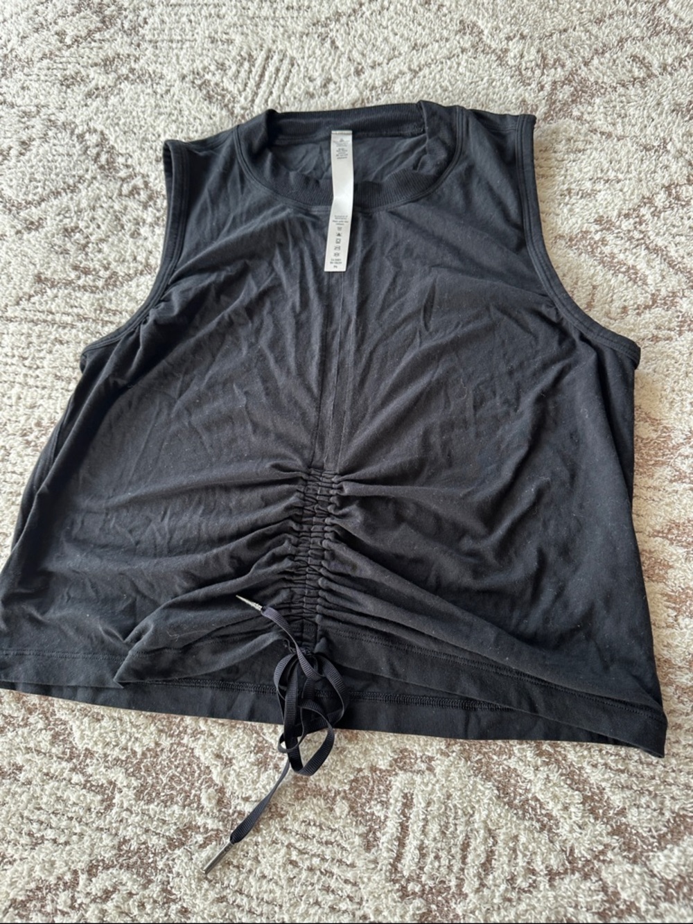 Lululemon Black Ruched Drawstring Tank Top Sleeveless Adjustable Hem Size 6 NWOT
